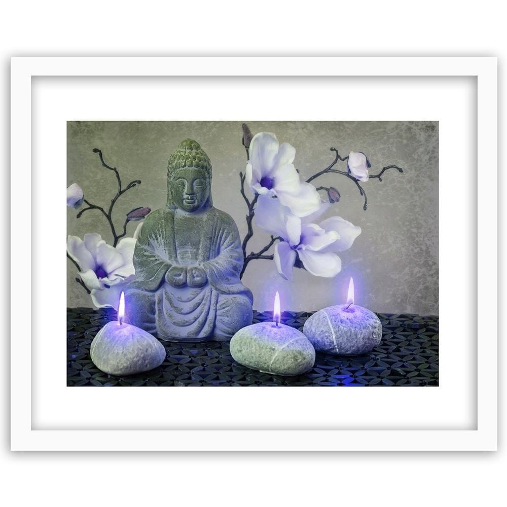 Glezna baltā rāmī - Buddha With Orchids And Candles Home Trends DECO