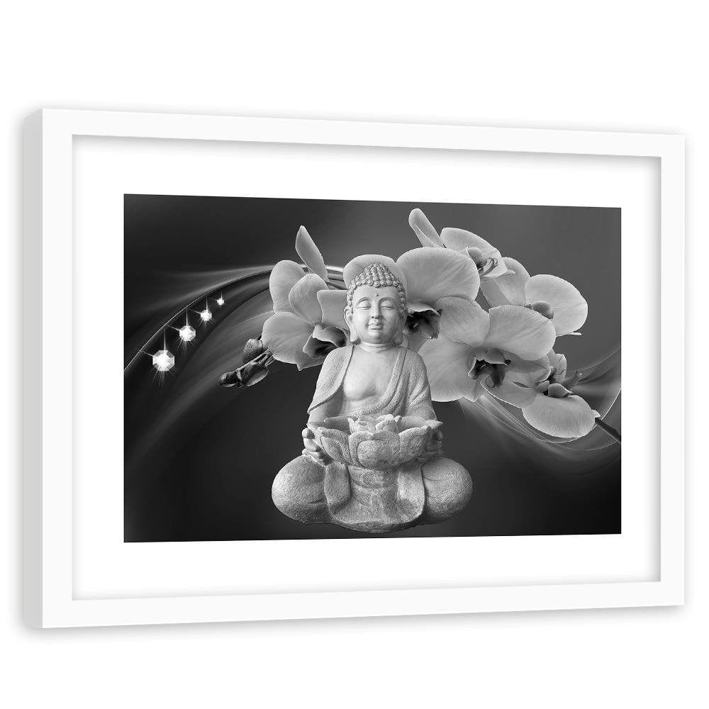 Glezna baltā rāmī - Buddha With Orchids Home Trends DECO