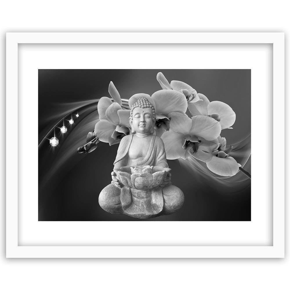 Glezna baltā rāmī - Buddha With Orchids Home Trends DECO