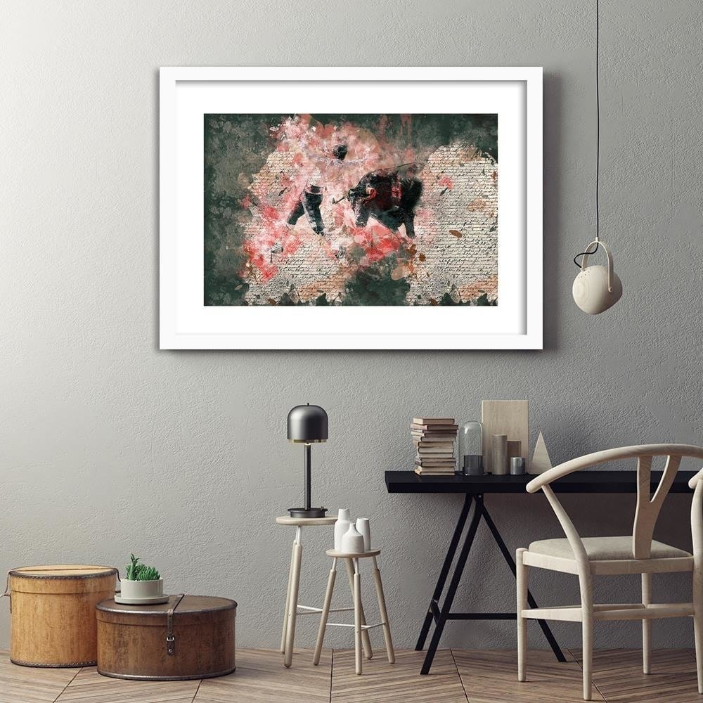 Glezna baltā rāmī - Bullfighting Abstraction Home Trends DECO