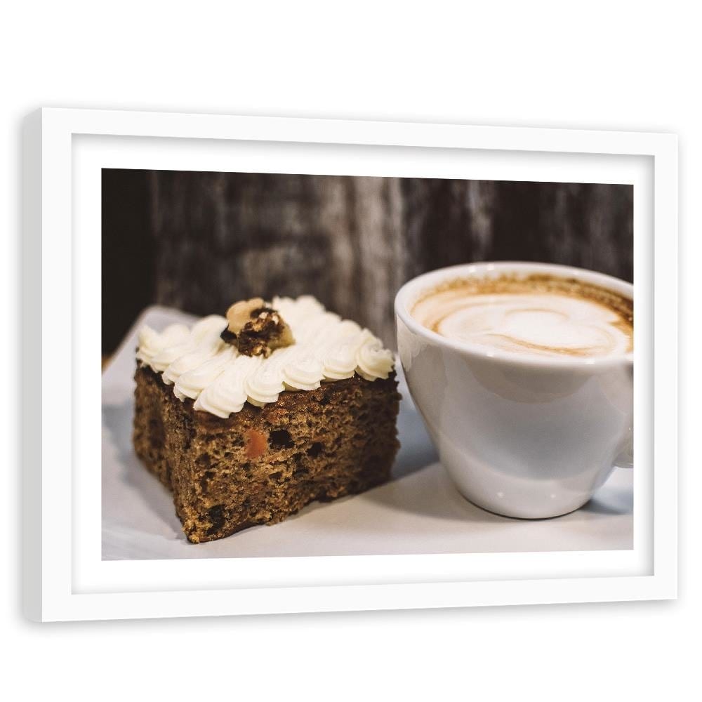 Glezna baltā rāmī - Cappuccino And A Slice Of Cake Home Trends DECO