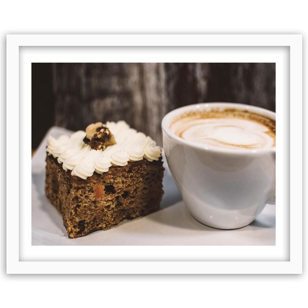 Glezna baltā rāmī - Cappuccino And A Slice Of Cake Home Trends DECO