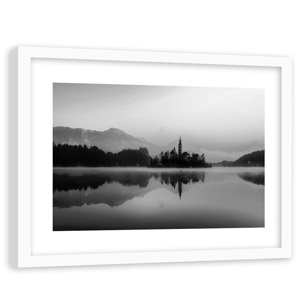 Glezna baltā rāmī - Castle Alpine Lake 2 Home Trends DECO