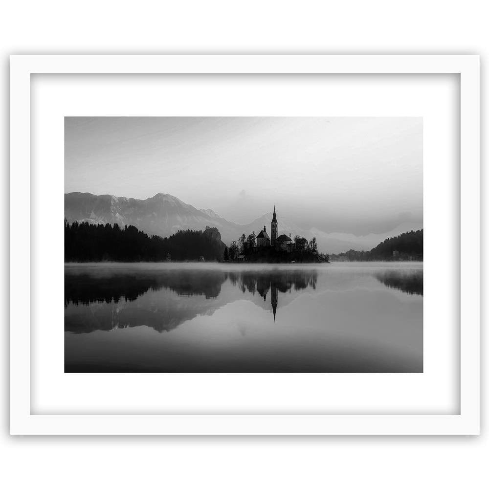 Glezna baltā rāmī - Castle Alpine Lake 2 Home Trends DECO