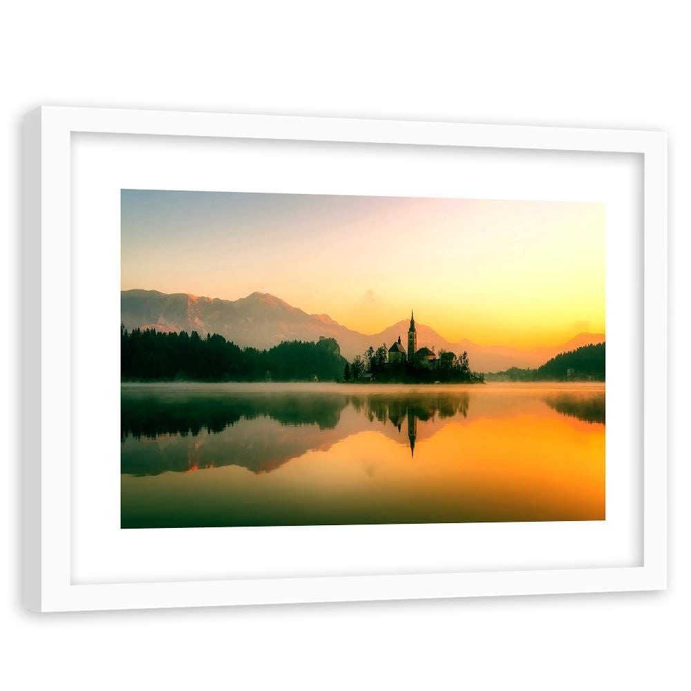 Glezna baltā rāmī - Castle Alpine Lake 4 Home Trends DECO