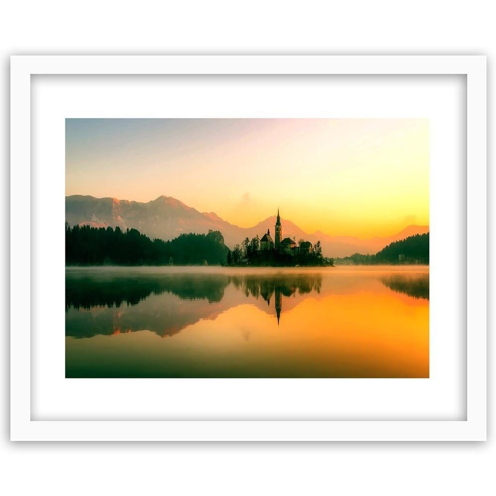 Glezna baltā rāmī - Castle Alpine Lake 4 Home Trends DECO