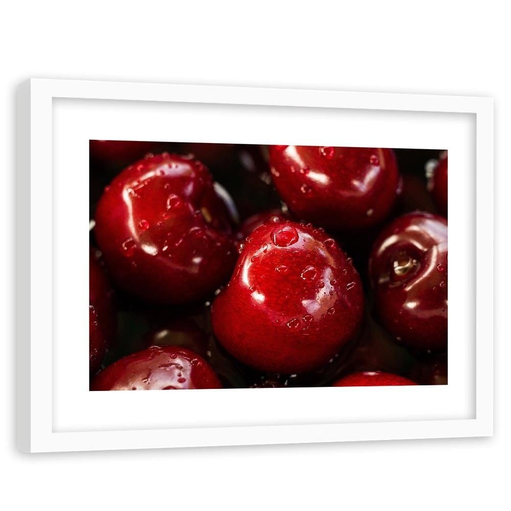 Glezna baltā rāmī - Cherries In Water Drops Home Trends DECO