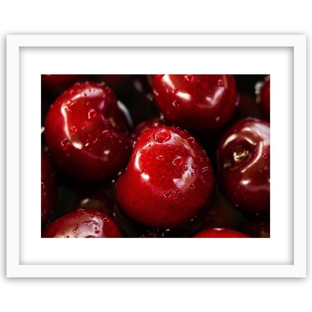Glezna baltā rāmī - Cherries In Water Drops Home Trends DECO