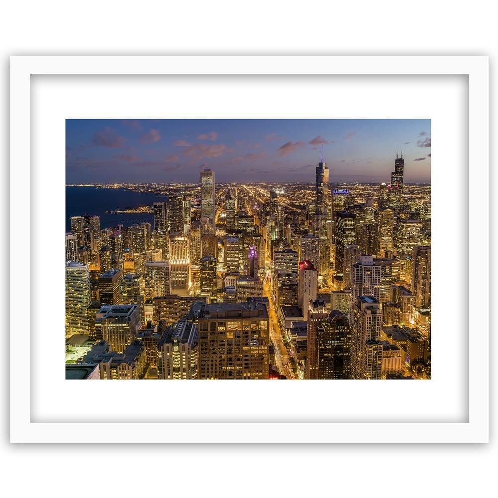 Glezna baltā rāmī - Chicago At Night Home Trends DECO