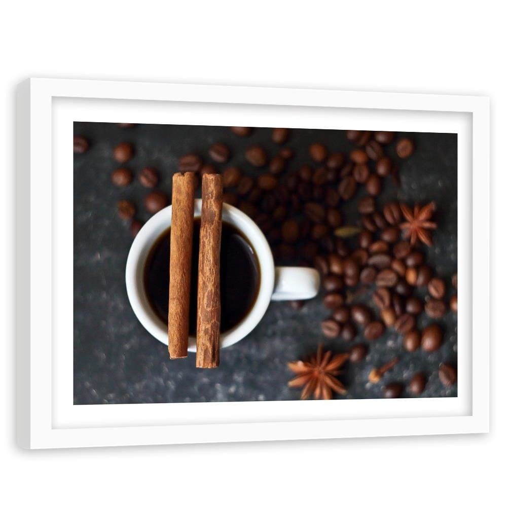 Glezna baltā rāmī - Cinnamon Cup Of Coffee Home Trends DECO