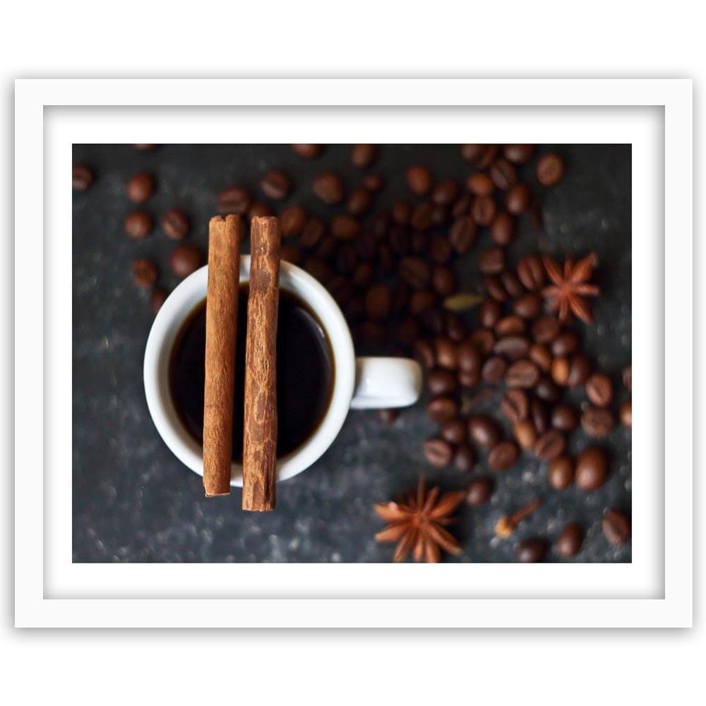Glezna baltā rāmī - Cinnamon Cup Of Coffee Home Trends DECO