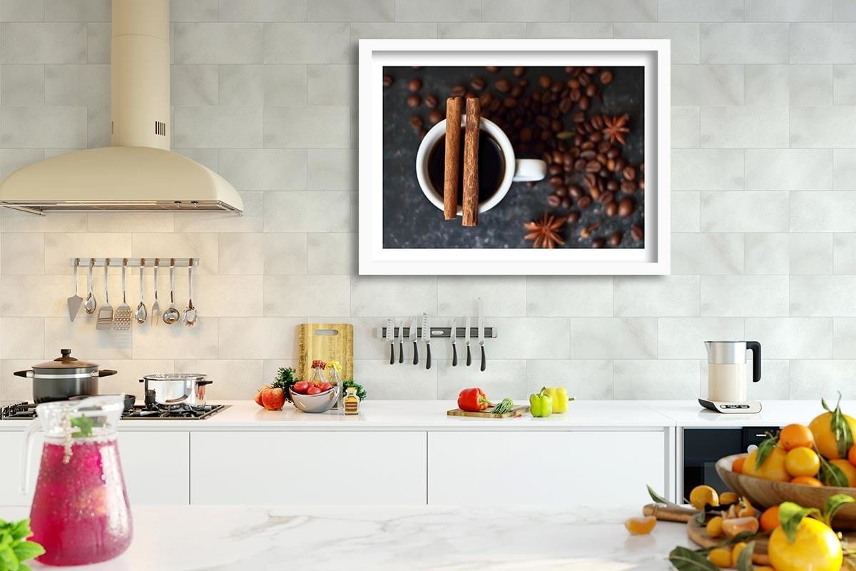 Glezna baltā rāmī - Cinnamon Cup Of Coffee Home Trends DECO