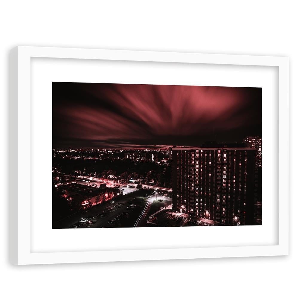 Glezna baltā rāmī - City In Red Lights Home Trends DECO