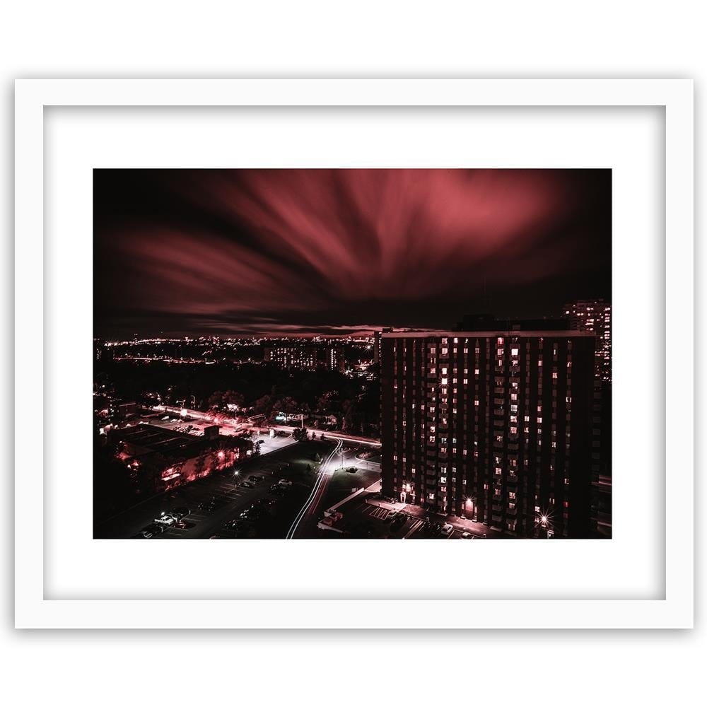 Glezna baltā rāmī - City In Red Lights Home Trends DECO