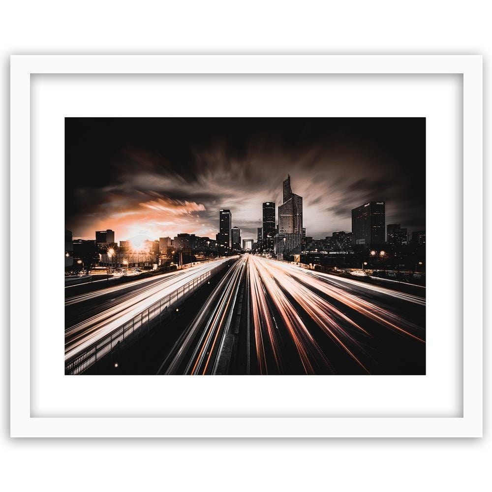 Glezna baltā rāmī - City Lights Night Home Trends DECO