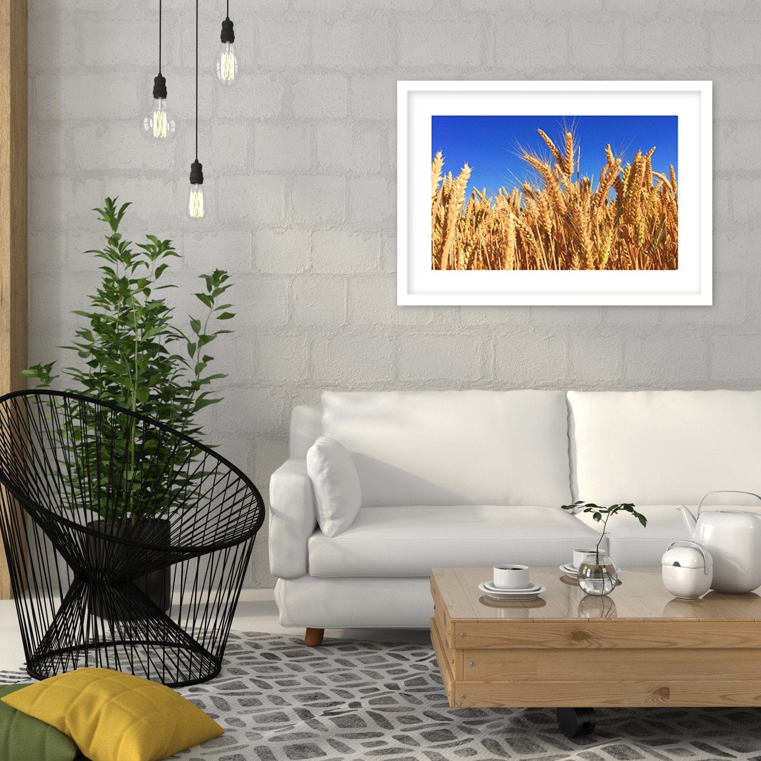 Glezna baltā rāmī - Cloudless Sky And Grain Home Trends DECO