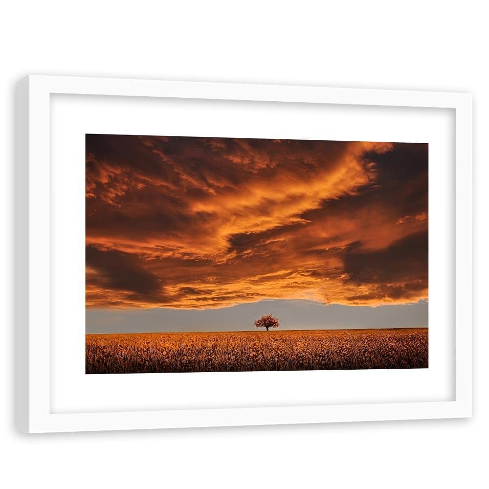 Glezna baltā rāmī - Clouds Over The Field Home Trends DECO
