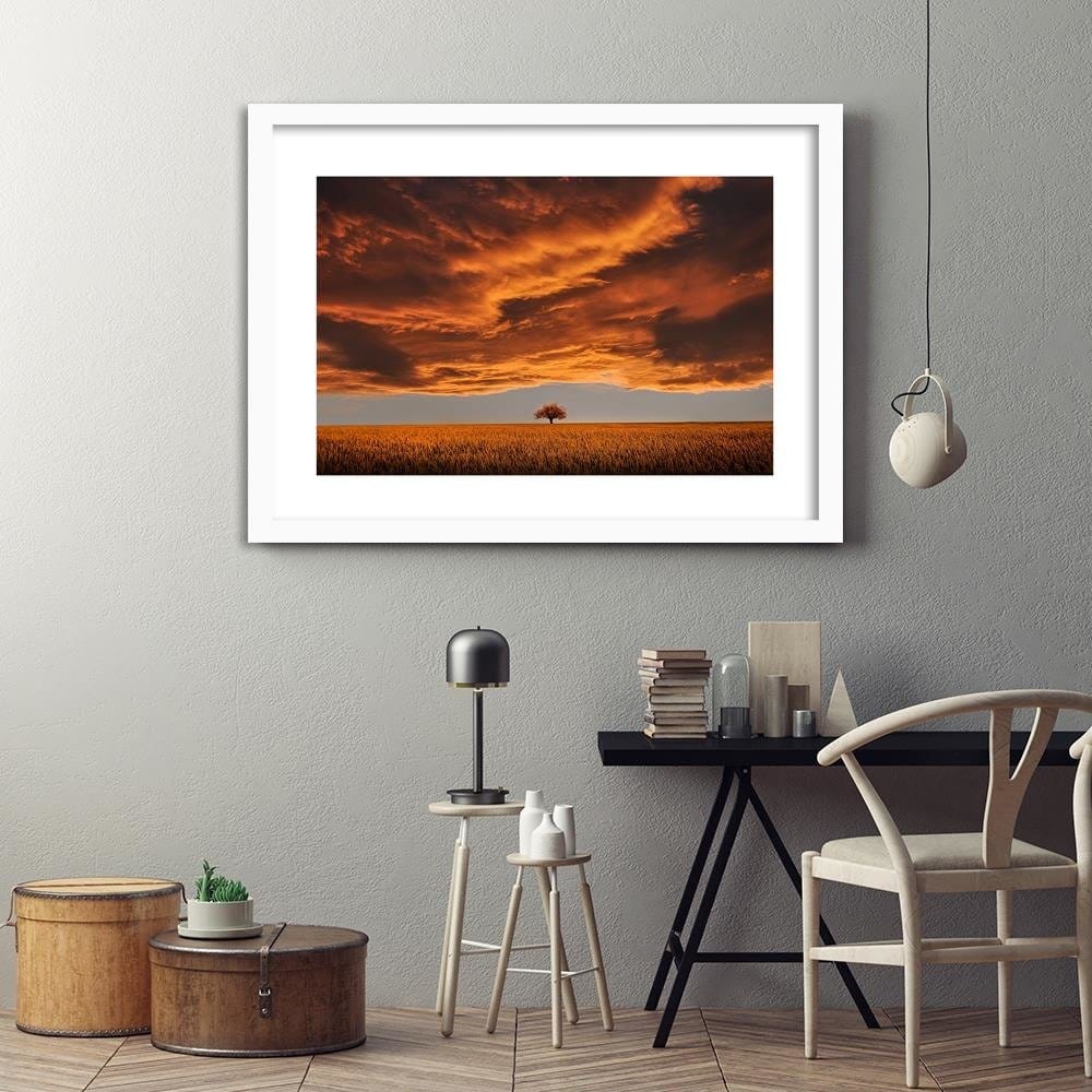 Glezna baltā rāmī - Clouds Over The Field Home Trends DECO