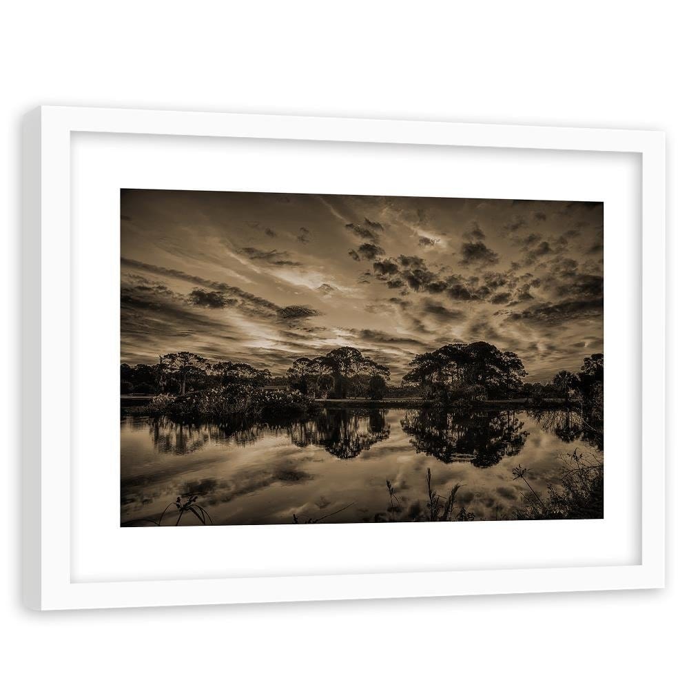 Glezna baltā rāmī - Clouds Over The Lake 1 Home Trends DECO