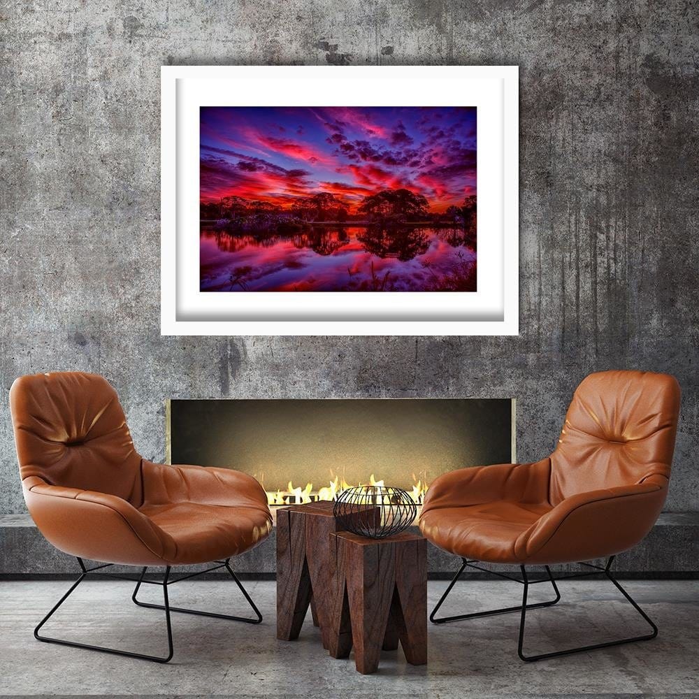 Glezna baltā rāmī - Clouds Over The Lake 3 Home Trends DECO
