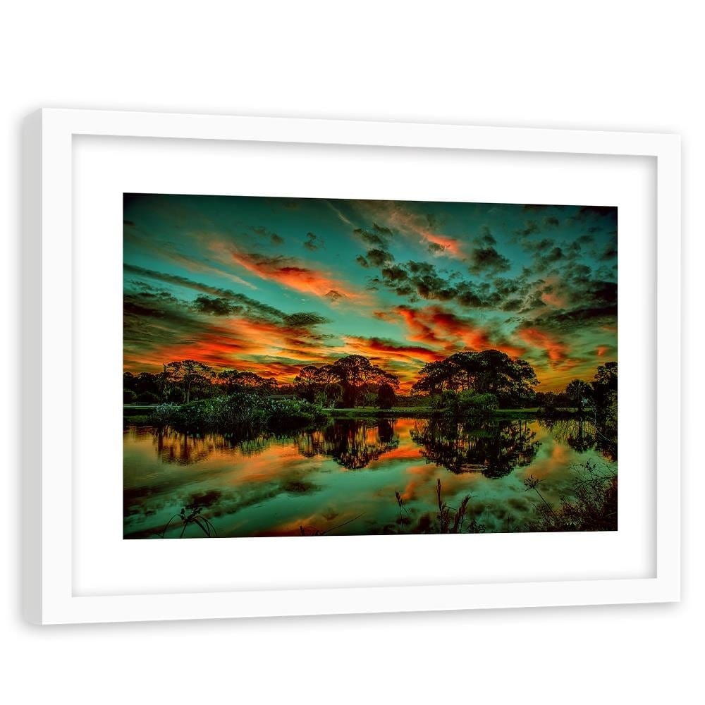 Glezna baltā rāmī - Clouds Over The Lake 4 Home Trends DECO