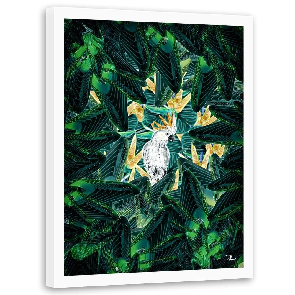 Glezna baltā rāmī - Cockatoo Image Tropical Green Home Trends DECO