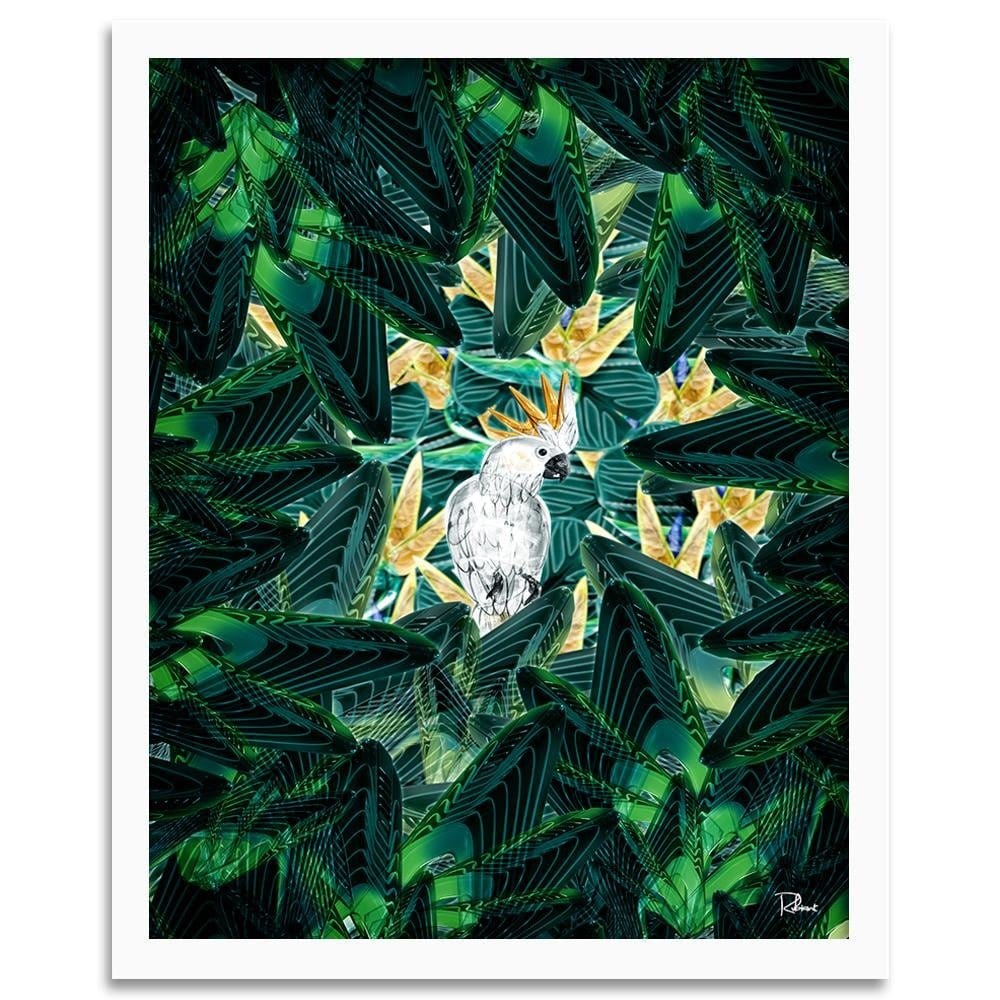 Glezna baltā rāmī - Cockatoo Image Tropical Green Home Trends DECO