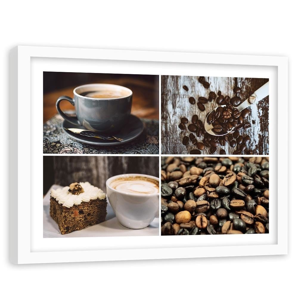 Glezna baltā rāmī - Coffee Beans And Cake Home Trends DECO