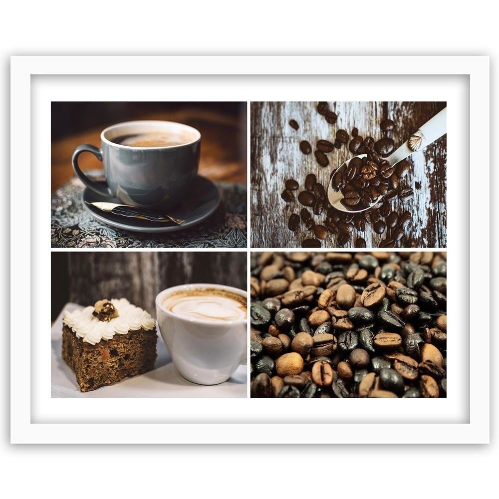 Glezna baltā rāmī - Coffee Beans And Cake Home Trends DECO