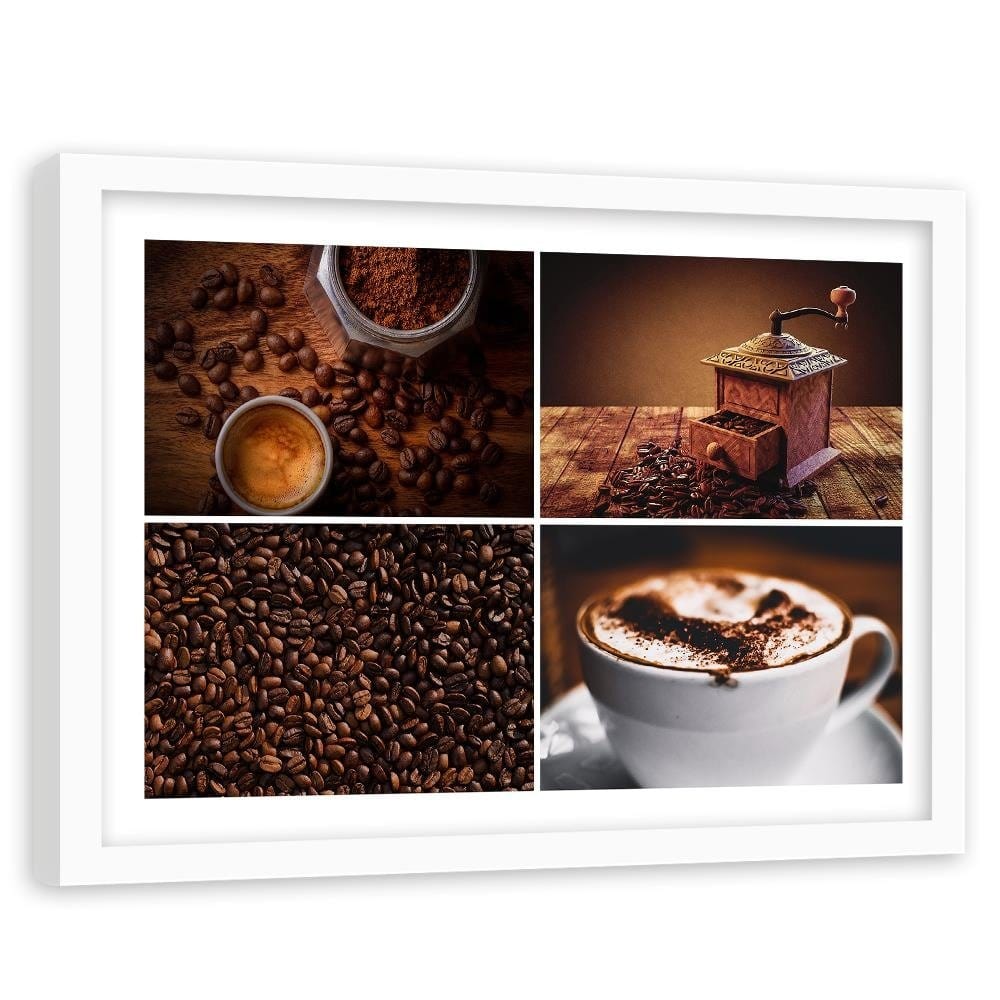 Glezna baltā rāmī - Coffee Beans And Coffee Grinder Home Trends DECO