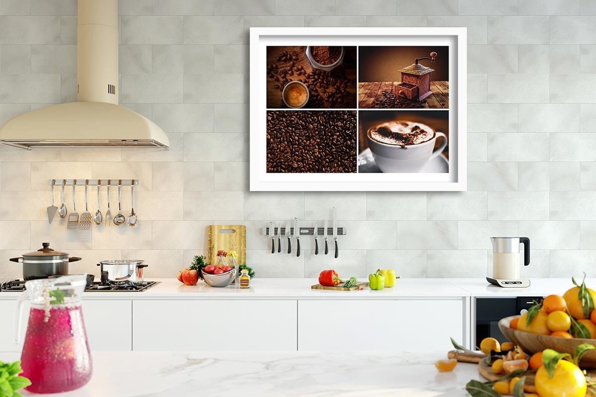 Glezna baltā rāmī - Coffee Beans And Coffee Grinder Home Trends DECO