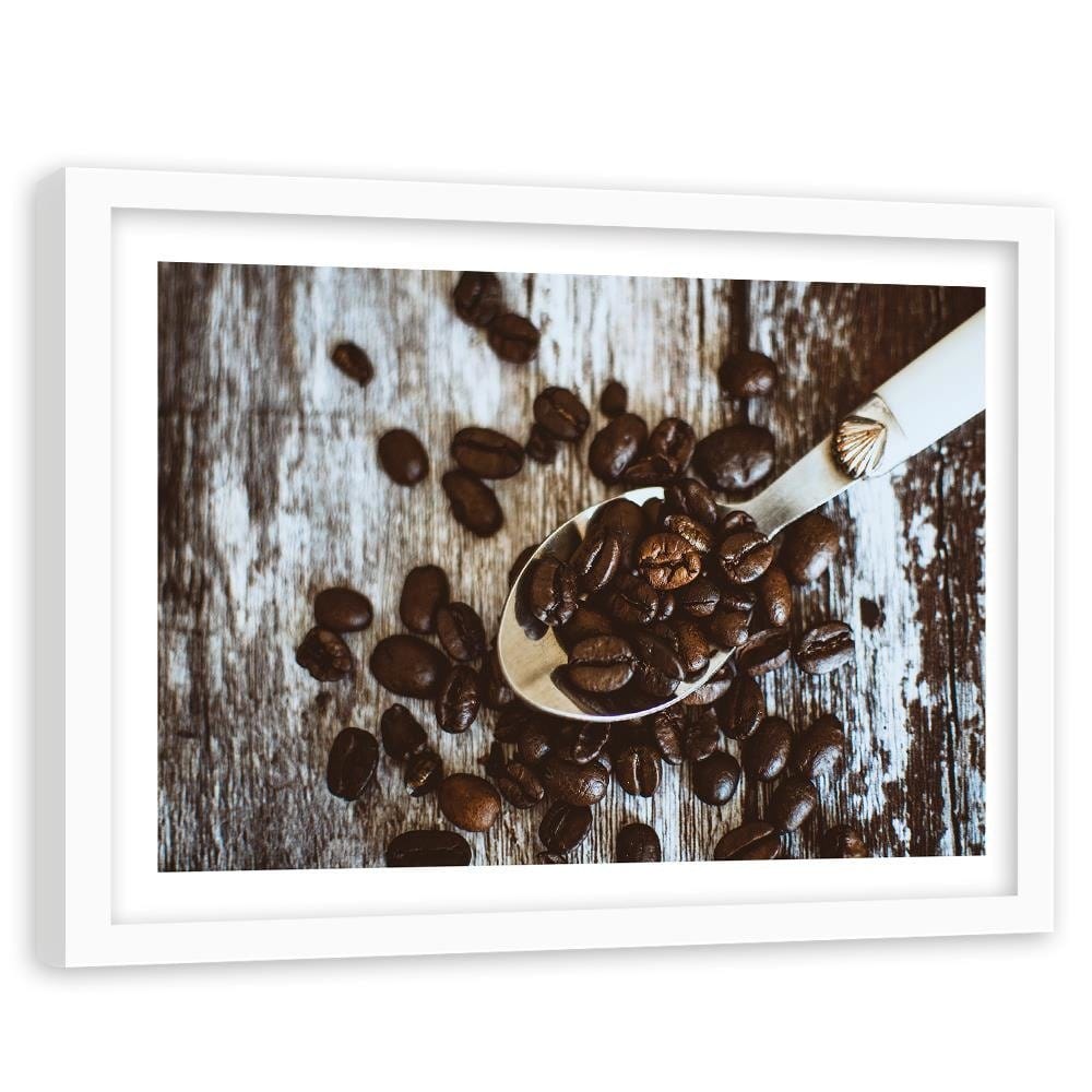 Glezna baltā rāmī - Coffee Beans On A Spoon Home Trends DECO