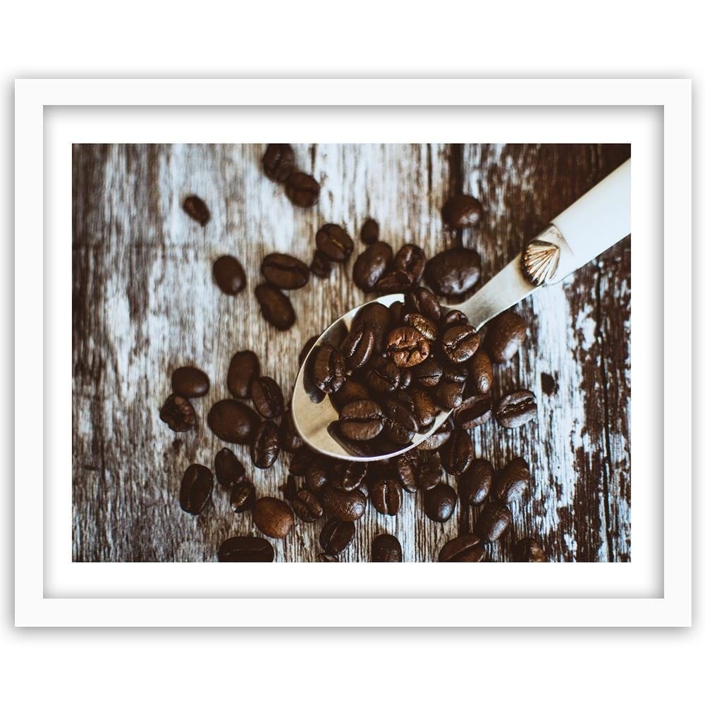 Glezna baltā rāmī - Coffee Beans On A Spoon Home Trends DECO