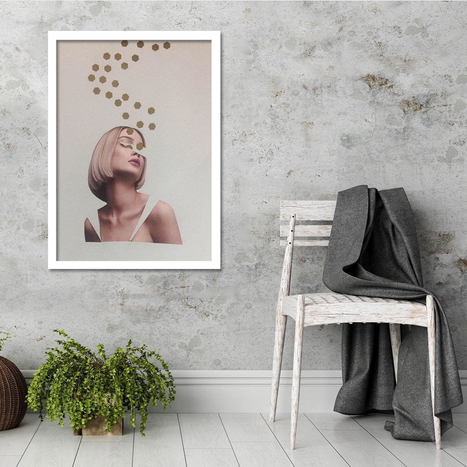Glezna baltā rāmī - Collage Woman Portrait Image Beige Home Trends DECO