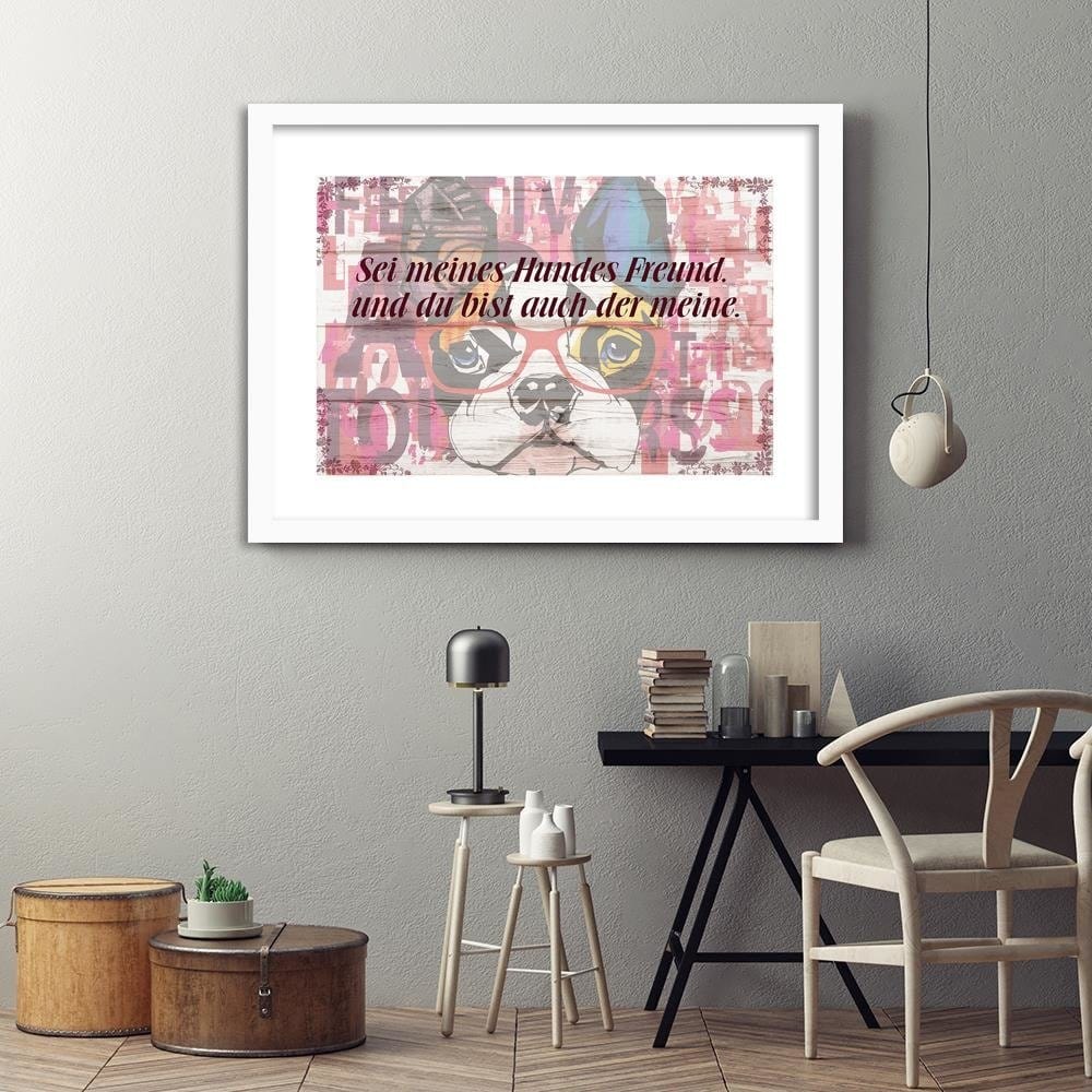 Glezna baltā rāmī - Colored Dog With Glasses Home Trends DECO