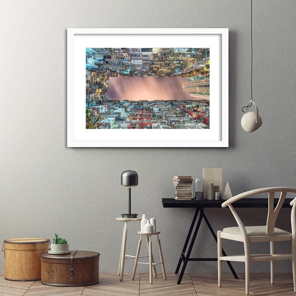 Glezna baltā rāmī - Colored Skyscrapers From The Bottom Home Trends DECO