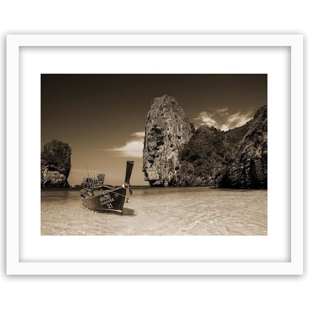 Glezna baltā rāmī - Colorful Boat On The Sea Shore 1 Home Trends DECO