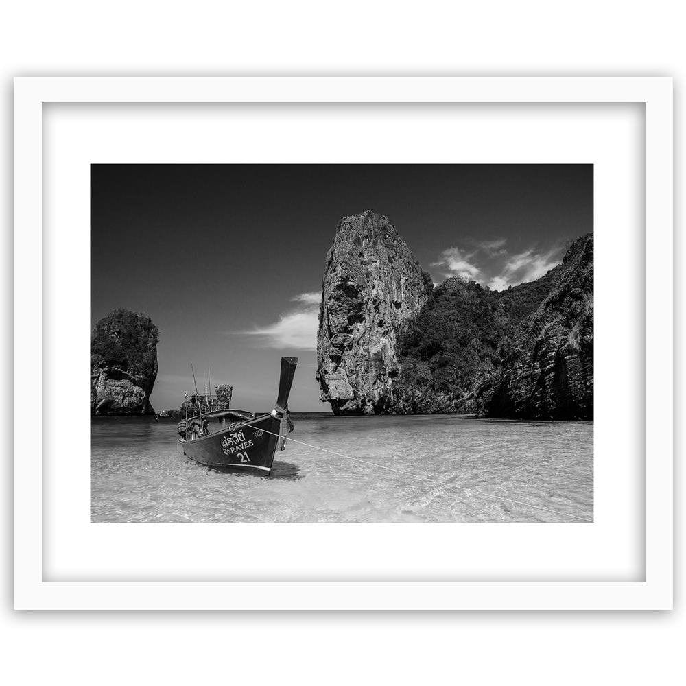 Glezna baltā rāmī - Colorful Boat On The Sea Shore 2 Home Trends DECO