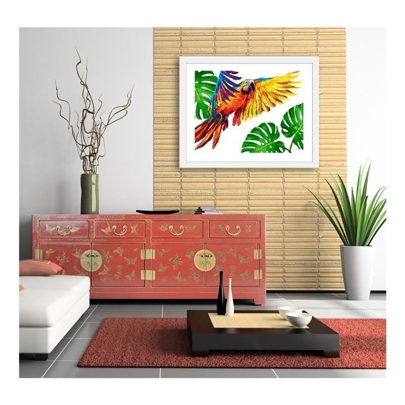 Glezna baltā rāmī - Colorful parrots Home Trends DECO