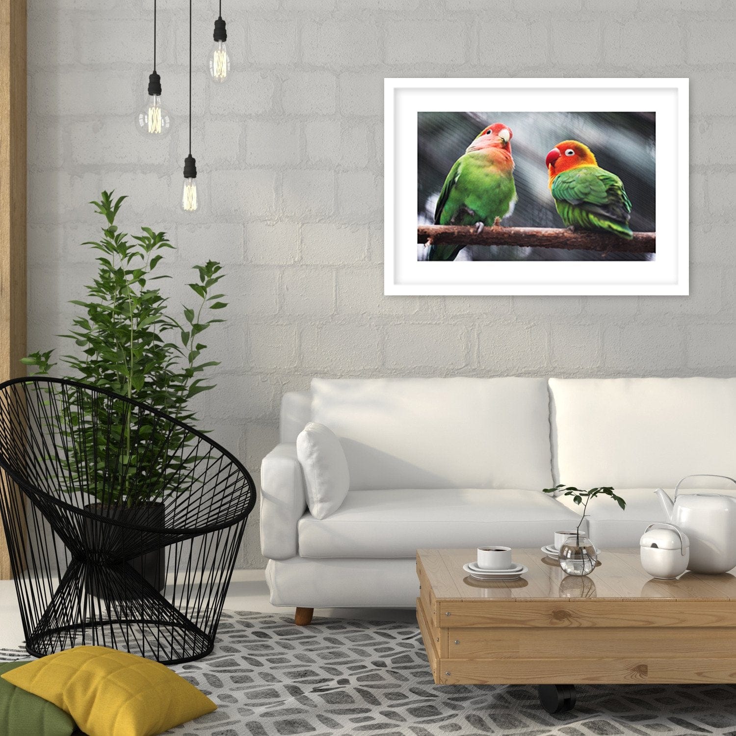 Glezna baltā rāmī - Colorful Parrots Home Trends DECO
