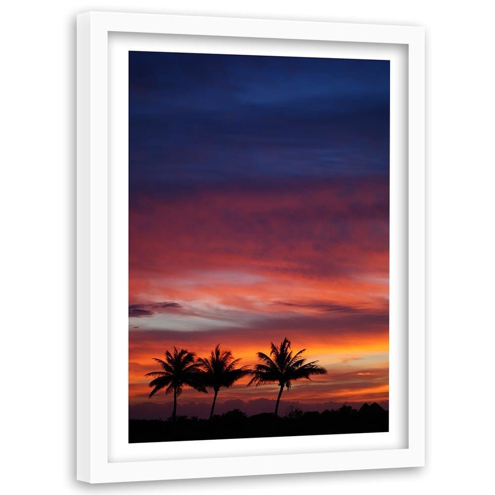 Glezna baltā rāmī - Colorful Sky And Palm Trees  Home Trends DECO