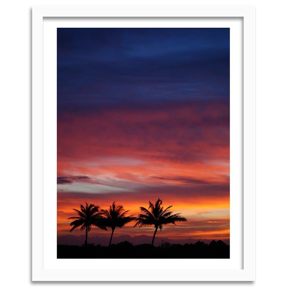 Glezna baltā rāmī - Colorful Sky And Palm Trees  Home Trends DECO