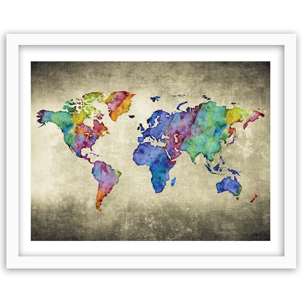 Glezna baltā rāmī - Colorful Vintage World Map Home Trends DECO