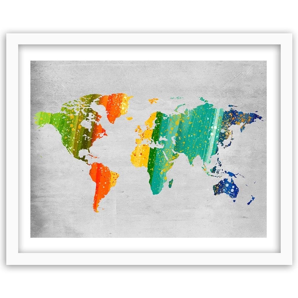Glezna baltā rāmī - Colorful World Map Home Trends DECO