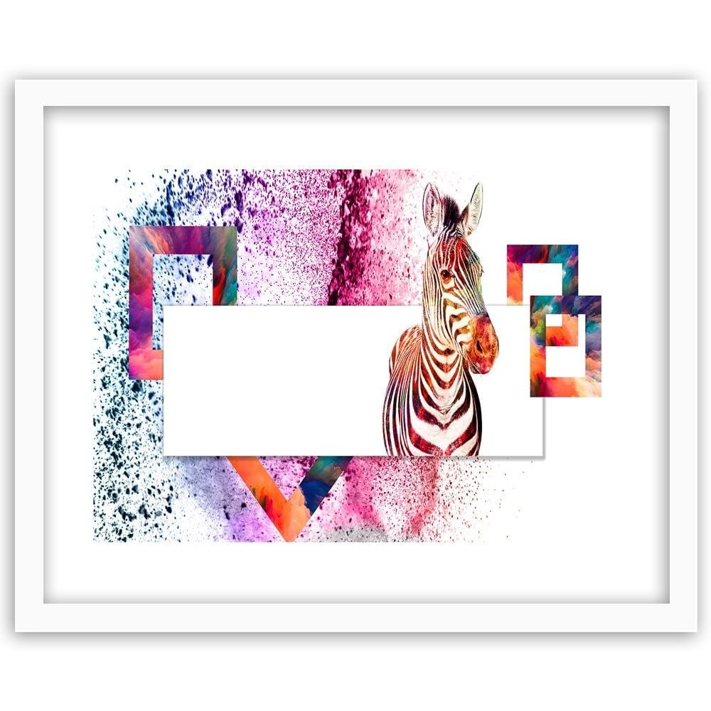 Glezna baltā rāmī - Colorful Zebra  Home Trends DECO