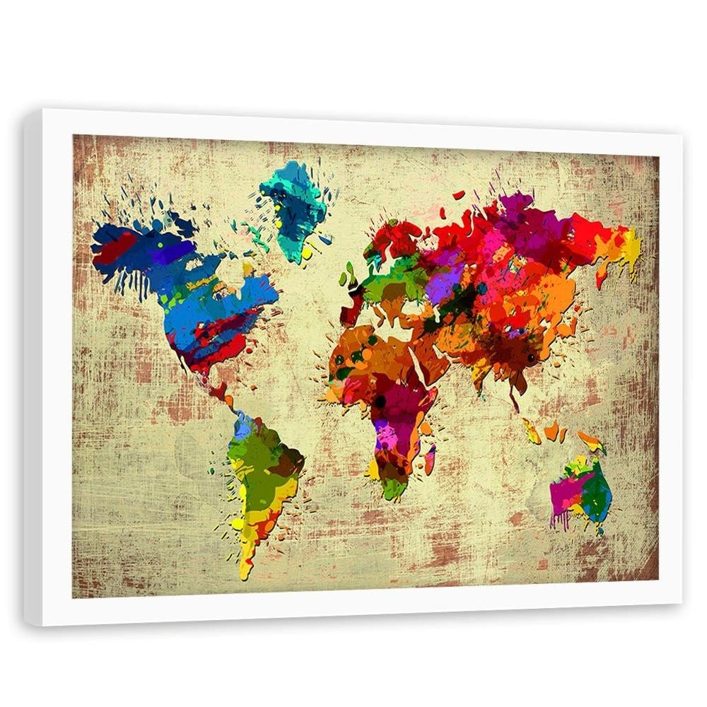 Glezna baltā rāmī - Colourful Map Home Trends DECO