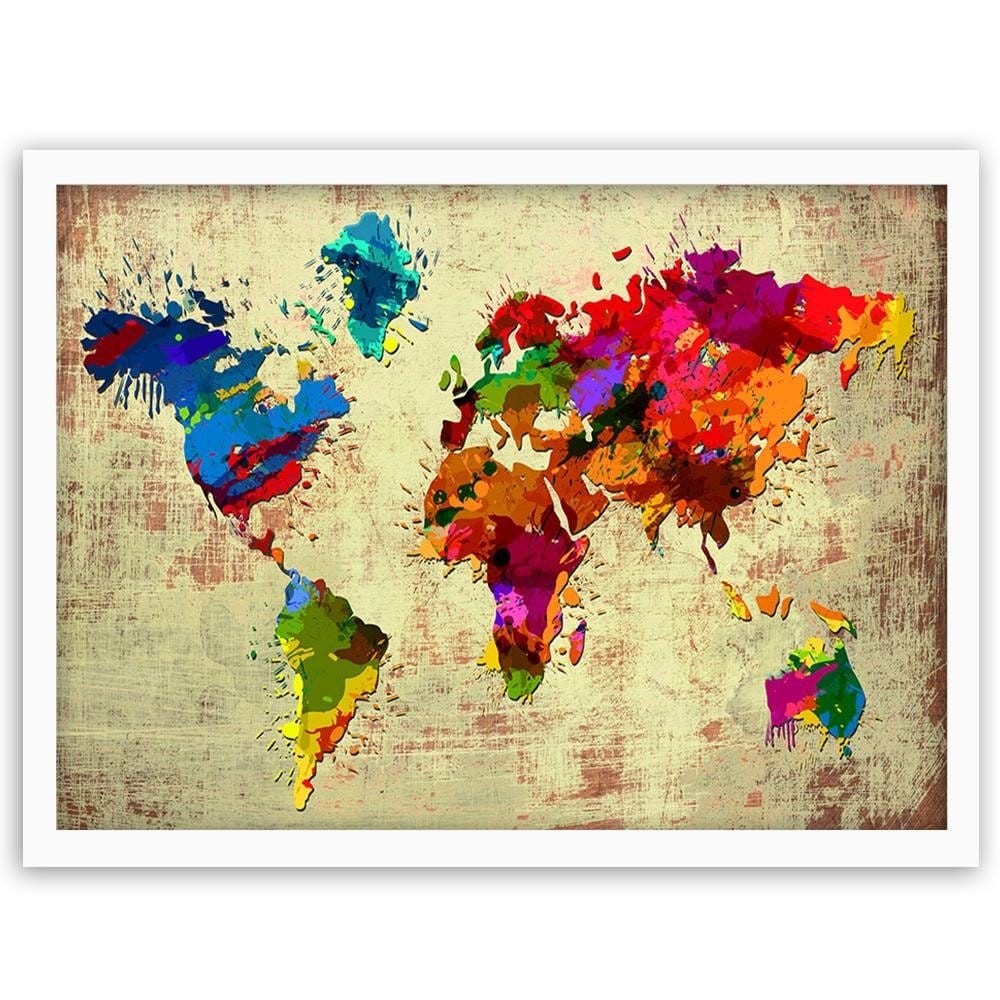 Glezna baltā rāmī - Colourful Map Home Trends DECO