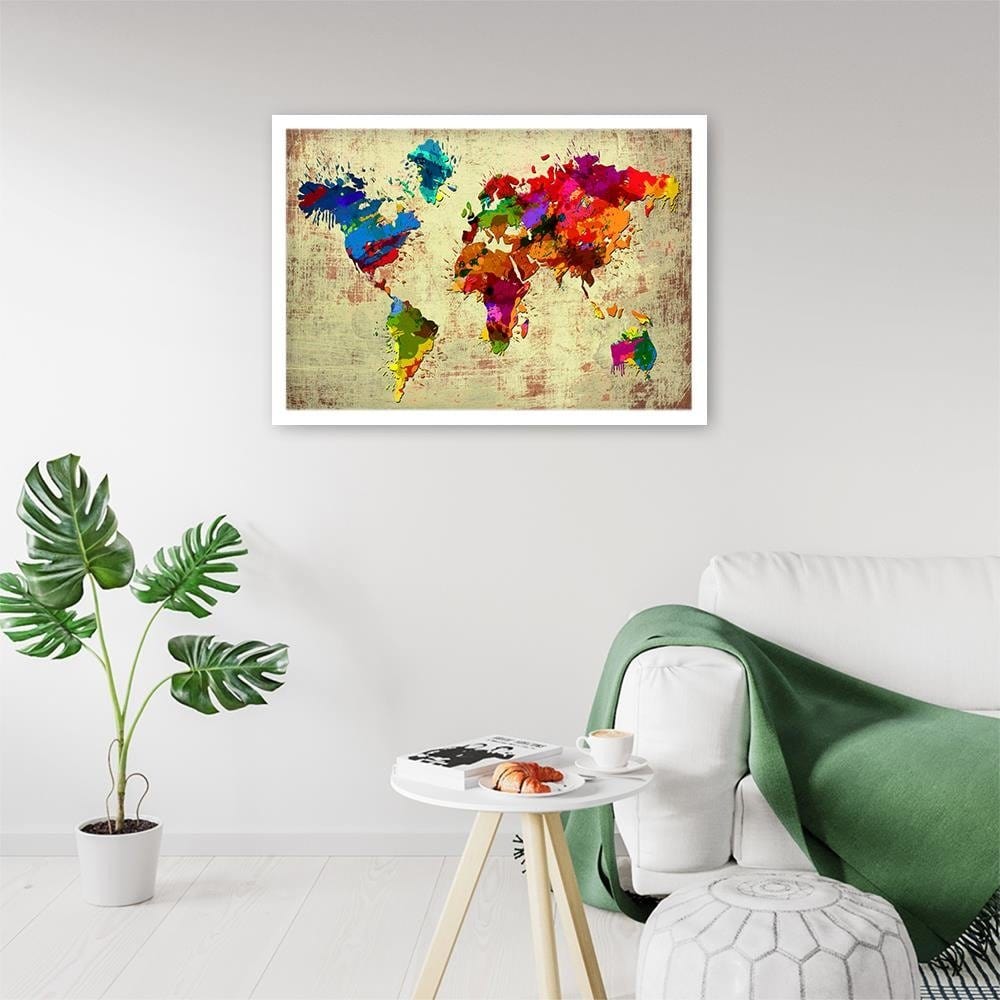 Glezna baltā rāmī - Colourful Map Home Trends DECO