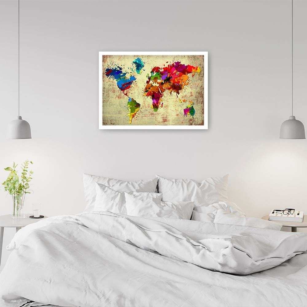 Glezna baltā rāmī - Colourful Map Home Trends DECO