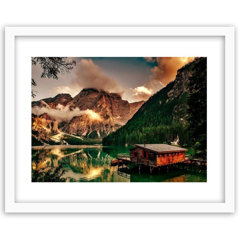 Glezna baltā rāmī - Cottage Alpine Lake 3 Home Trends DECO